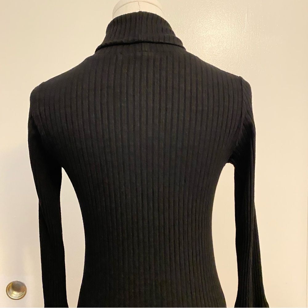 Monrow Black Ribbed Turtle Neck 3/4 Sleeve Knit Mini Dress Size Small - Picture 7 of 14